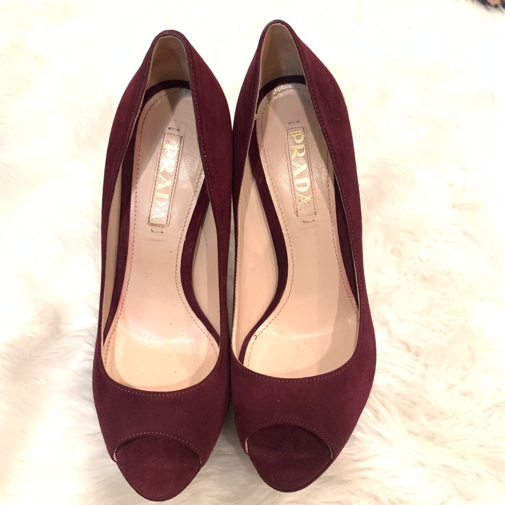 PRADA Suede Deep Purple Peep Toe Pumps Heels 38 - Picture 4 of 8